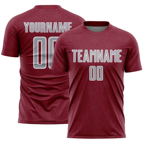 Sublimation Jersey Sports Geometric Crimson Gray-White Soccer Uniform Shape Custom