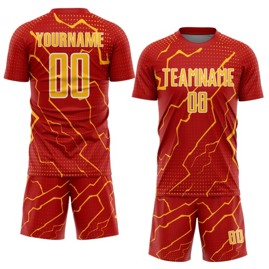 Jersey Sublimation Soccer Lightning Gold-White Sports Red Custom Uniform Jersey Sublimation Soccer Lightning Gold-White Sports Red Custom Uniform