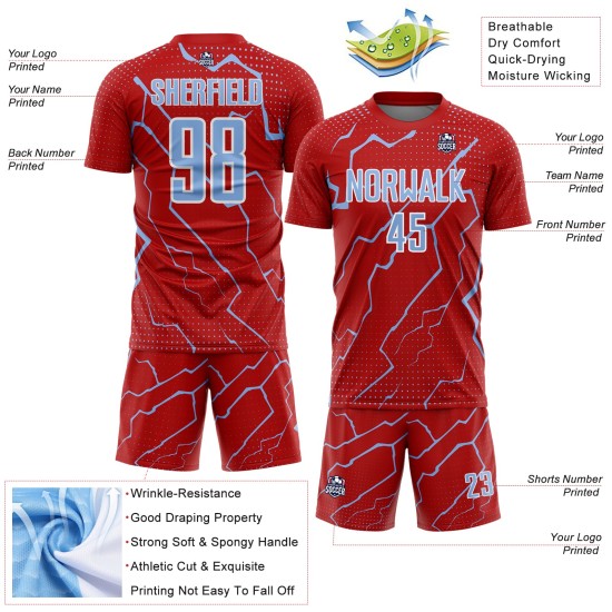 Soccer Red Light Sports Blue-White Uniform Custom Jersey Sublimation Lightning Soccer Red Light Sports Blue-White Uniform Custom Jersey Sublimation Lightning