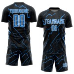 Sublimation Powder Custom Soccer Uniform Sports Lightning Blue-White Jersey Black Sublimation Powder Custom Soccer Uniform Sports Lightning Blue-White Jersey Black