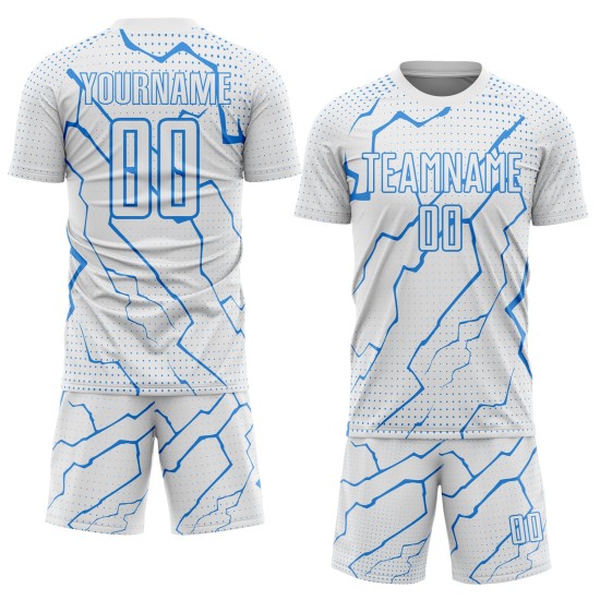 Jersey Sports Lightning Powder Soccer Uniform Sublimation White Custom Blue Jersey Sports Lightning Powder Soccer Uniform Sublimation White Custom Blue