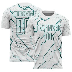 Sublimation Sports Uniform Jersey White Custom Soccer Lightning Teal