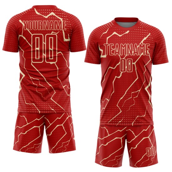 Sublimation Uniform Cream Lightning Custom Jersey Sports Red Soccer Sublimation Uniform Cream Lightning Custom Jersey Sports Red Soccer