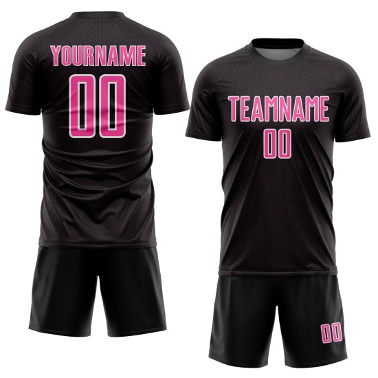 Pink-White Sublimation Soccer Sports Geometric Jersey Custom Black Uniform Shape Pink-White Sublimation Soccer Sports Geometric Jersey Custom Black Uniform Shape
