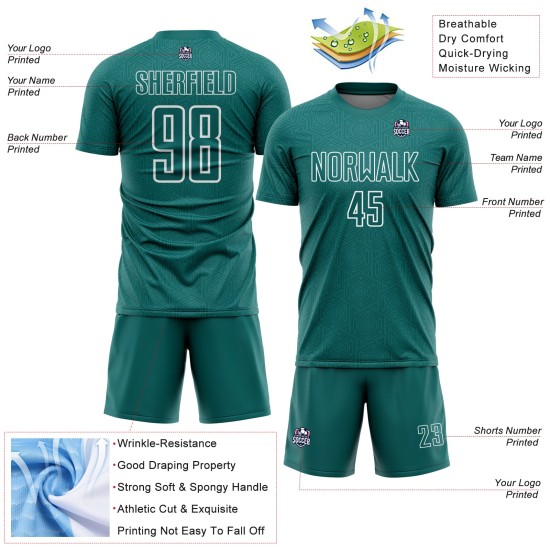 Sublimation Geometric Shape Jersey White Sports Soccer Teal Custom Uniform Sublimation Geometric Shape Jersey White Sports Soccer Teal Custom Uniform