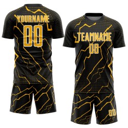 Gold-White Lightning Soccer Custom Uniform Black Sublimation Jersey Sports Gold-White Lightning Soccer Custom Uniform Black Sublimation Jersey Sports