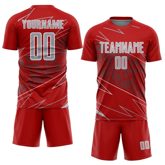 Jersey Uniform Sublimation Soccer Lines Red Custom Sports Gray-White Jersey Uniform Sublimation Soccer Lines Red Custom Sports Gray-White