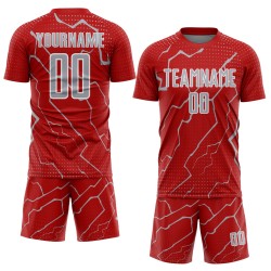 Lightning Soccer Sports Jersey Sublimation Gray-White Custom Red Uniform