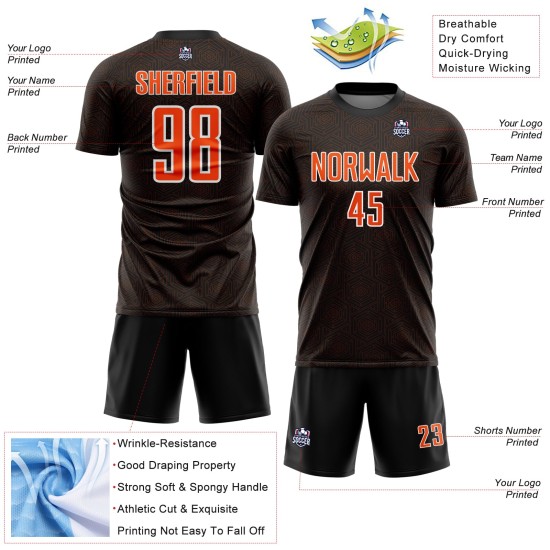 Sublimation Sports Uniform Soccer Black Shape Custom Geometric Jersey Orange-White