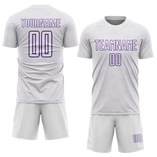 Geometric Shape Uniform Sports Custom White Purple Sublimation Soccer Jersey Geometric Shape Uniform Sports Custom White Purple Sublimation Soccer Jersey
