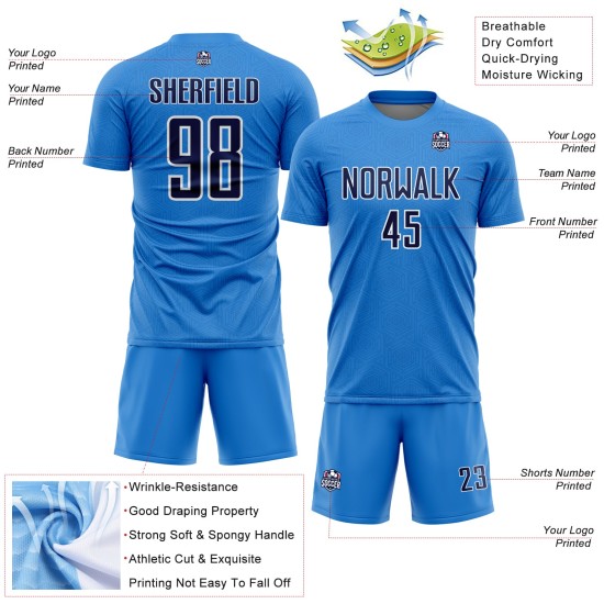 Powder Sports Custom Shape Uniform Soccer Sublimation Geometric Jersey Blue Navy-White Powder Sports Custom Shape Uniform Soccer Sublimation Geometric Jersey Blue Navy-White