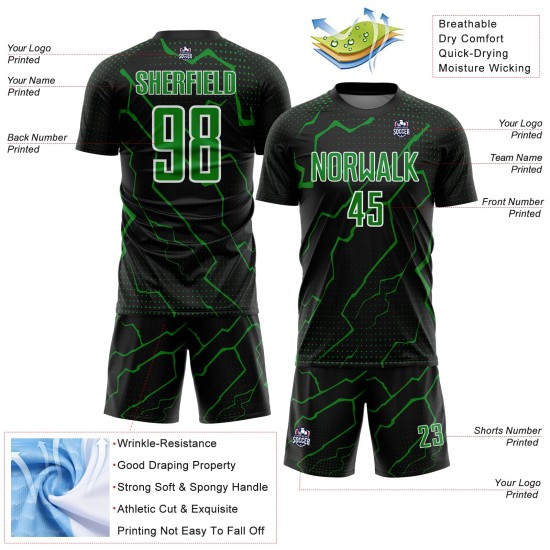 Sports Grass Green-White Sublimation Black Lightning Custom Uniform Soccer Jersey Sports Grass Green-White Sublimation Black Lightning Custom Uniform Soccer Jersey